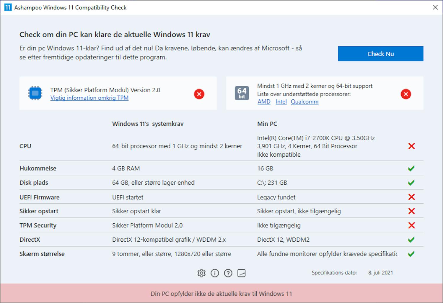 Compatibility Check: Ashampoo Windows 11 Compatibility Check kertoo selkeästi, miksi tietokoneellesi ei ehkä voi ladata Windows 11:tä.